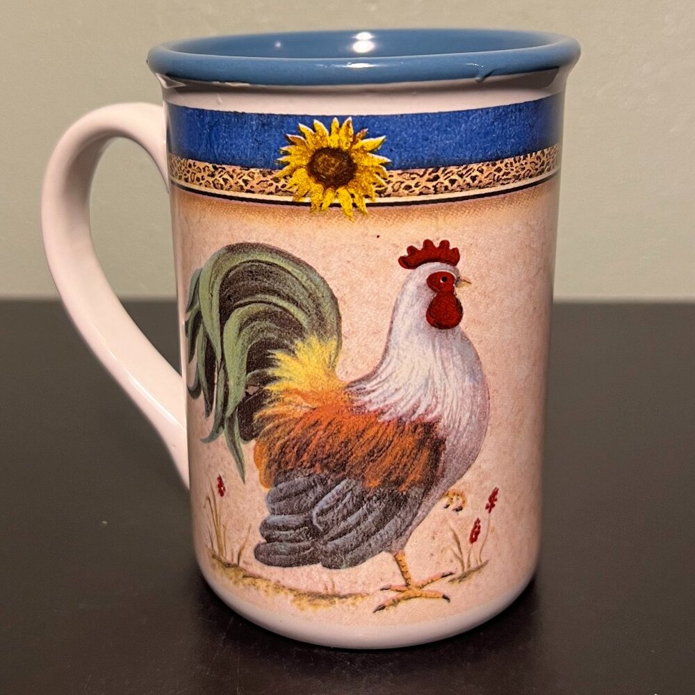 Gibson MORNINGS CALL Rooster Sunflower Stoneware Coffee Mug Tea Cup Farmhouse